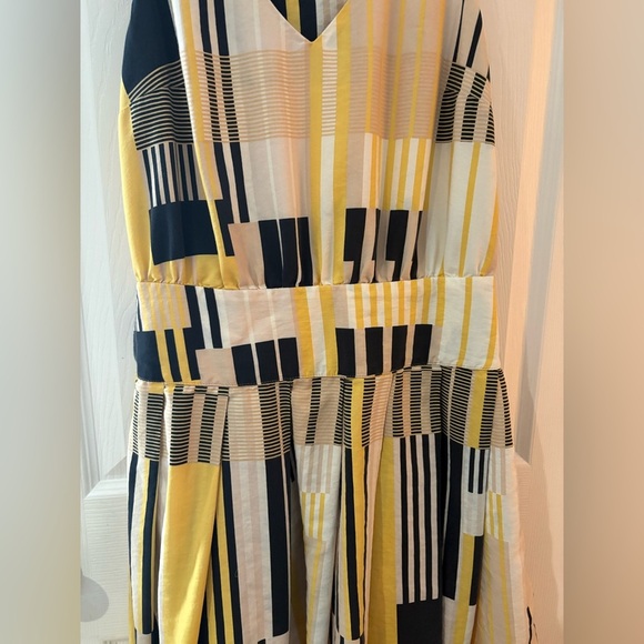 Maeve Anthropologie Otta dress yellow geo print drop waist silk blend size 4 - Picture 2 of 15